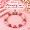 October is Breast Cancer Awareness Month pink gemstone bracelet with ribbon charm