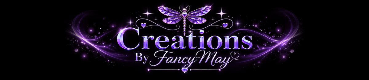 Creations By FancyMay slim black and purple dragonfly logo banner