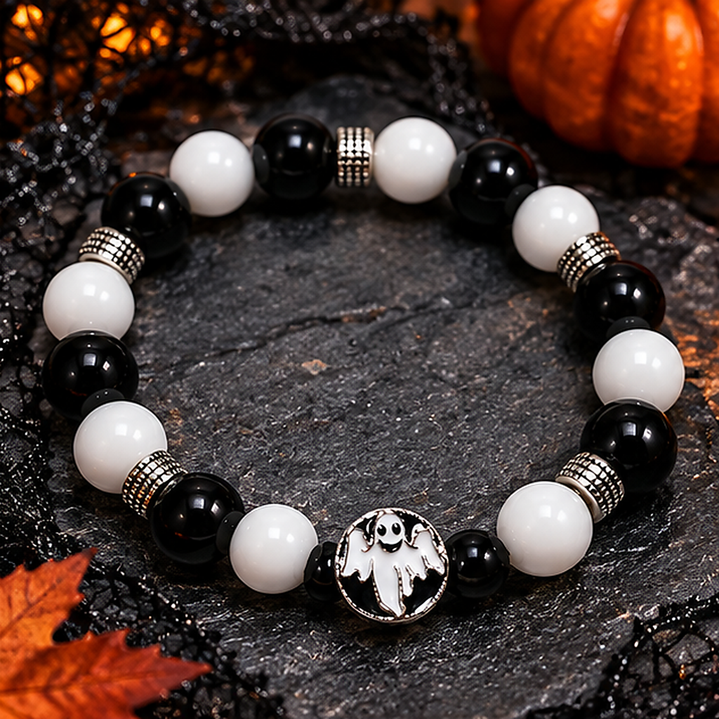 Style 1 Halloween ghost bracelet on dark seasonal background